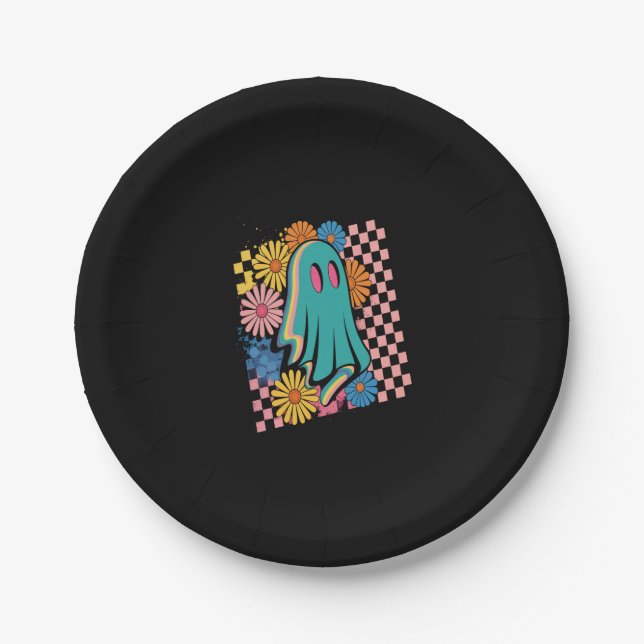 Trendy Neon Floral Ghost Halloween Pappteller (Vorderseite)