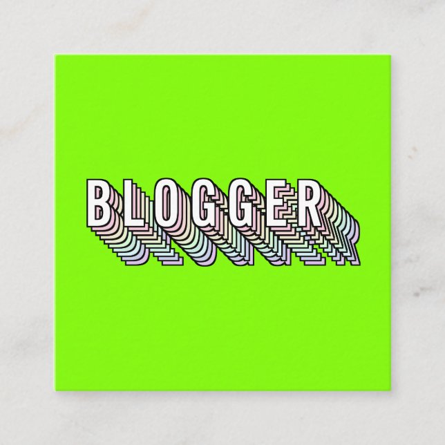 Trendy neon green 3d typografie Blogger minimal Quadratische Visitenkarte (Vorderseite)
