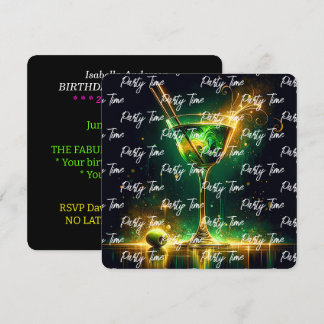 Trendy Neon Party Time Personalisiert Einladung