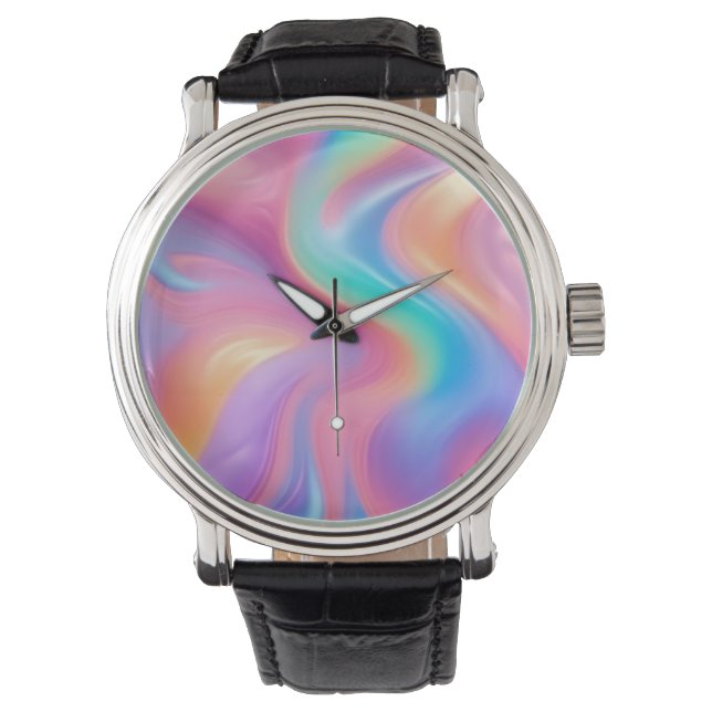 Trendy Neon Pink Blau abstrakte Wellen Armbanduhr (Vorderseite)