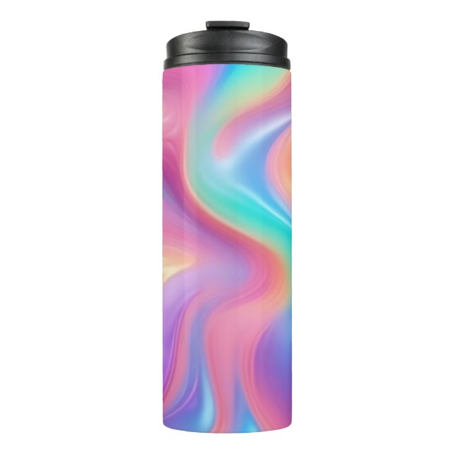 Trendy Neon Pink Blau abstrakte Wellen Thermosbecher (Vorderseite)