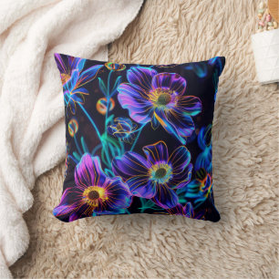 Trendy Neon Vibrant Glow Floral Kissen
