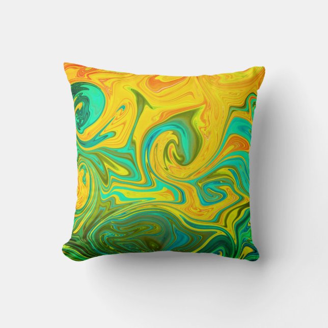 Trendy Neon Yellow Orange Green Abstrakt Swirl Kissen (Vorderseite)
