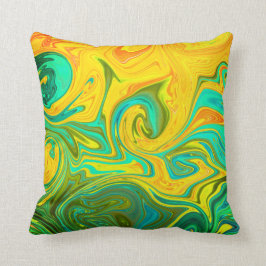 Trendy Neon Yellow Orange Green Abstrakt Swirl Kissen