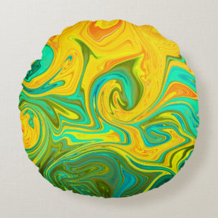Trendy Neon Yellow Orange Green Abstrakt Swirl Rundes Kissen
