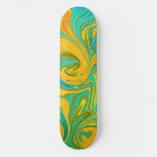 Trendy Neon Yellow Orange Green Abstrakt Swirl Skateboard
