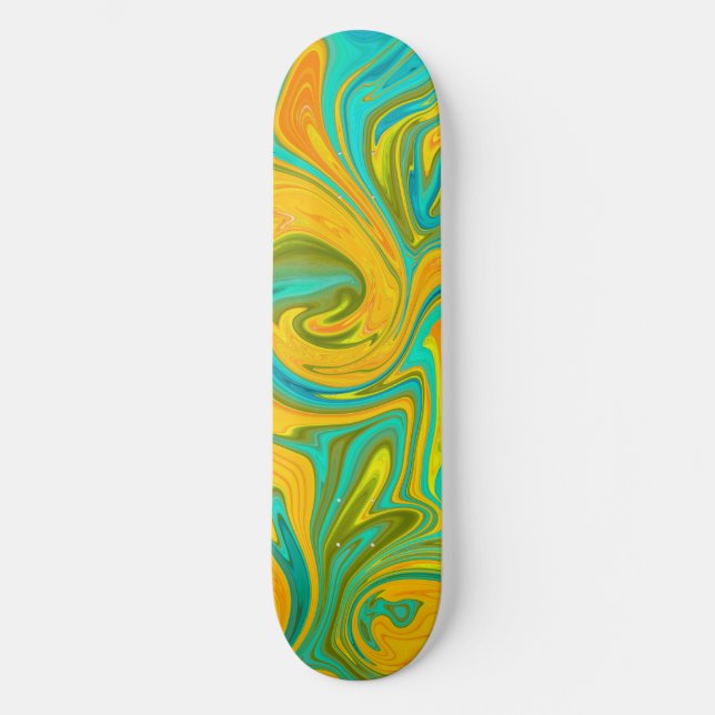 Trendy Neon Yellow Orange Green Abstrakt Swirl Skateboard (Vorderseite)