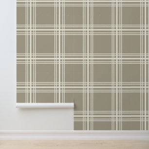 Trendy Neutral Gray mit Elfenbein White Grid Lines Tapete