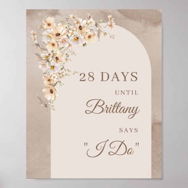 Trendy neutrale Wildblumen boho arch Countdown Poster (Vorne)