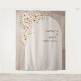 Trendy neutrale Wildblumen boho arch wedding Wandteppich