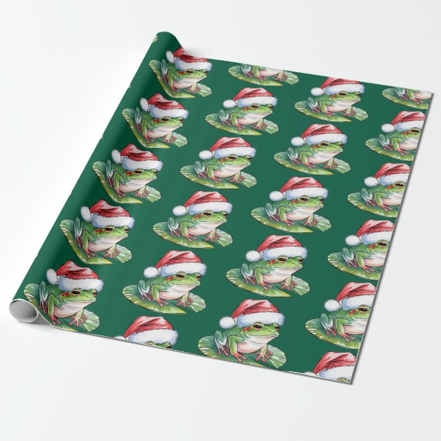 Trendy Niedlich Frog Weihnachtsmannmütze Weihnacht Geschenkpapier (Ungerollt)