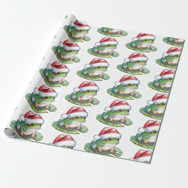 Trendy Niedlich Frog Weihnachtsmannmütze Weihnacht Geschenkpapier (Ungerollt)
