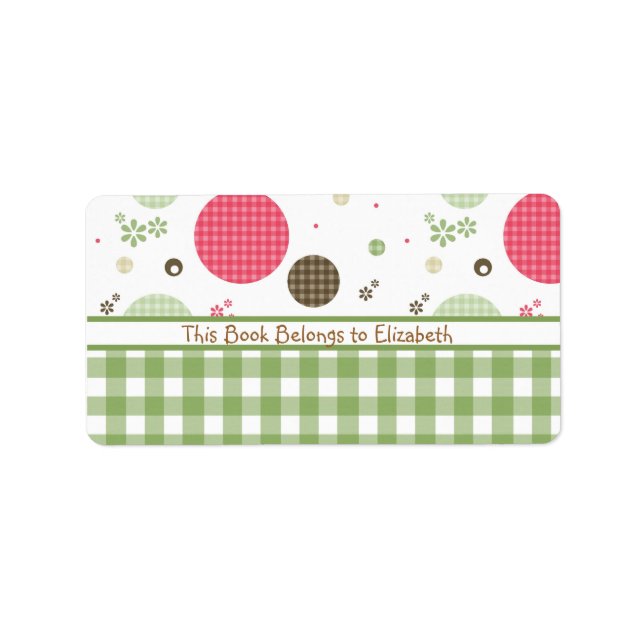 Trendy Niedlich Gingham Polka Dots mit Namen Adressaufkleber (Vorne)