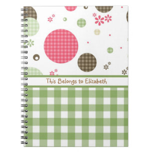 Trendy Niedlich Gingham Polka Dots mit Namen Notizblock