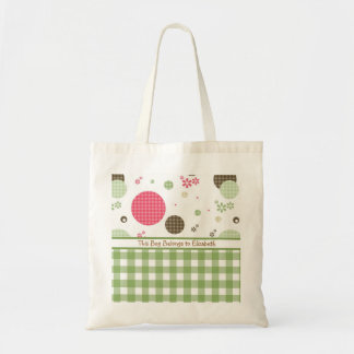Trendy Niedlich Gingham Polka Dots mit Namen Tragetasche