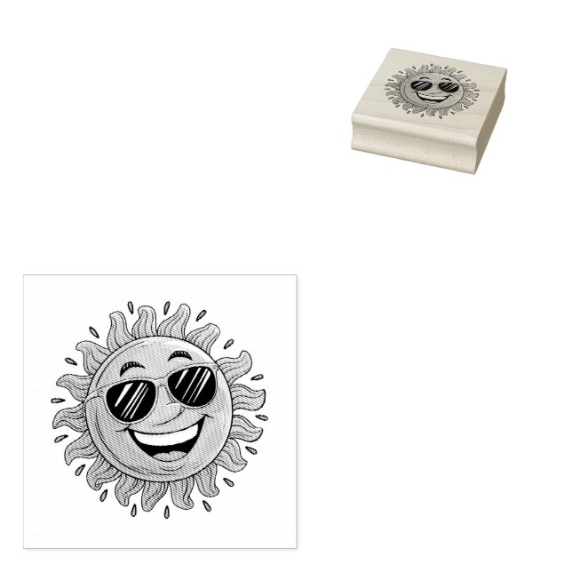 Trendy Niedlich Happy Yellow Sun mit Sonnenbrille Gummistempel (Stempel)