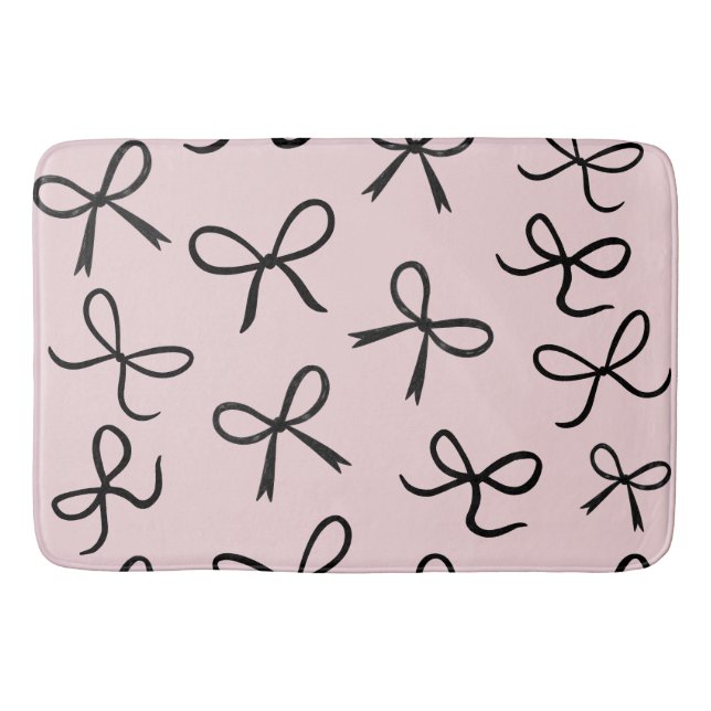 Trendy Niedlich Little Black Bows Pink Badematte (Vorderseite)