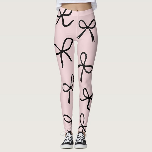Trendy Niedlich Little Black Bows Pink Leggings (Vorderseite)