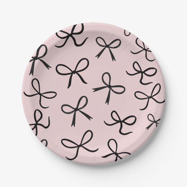 Trendy Niedlich Little Black Bows Pink Pappteller (Vorderseite)