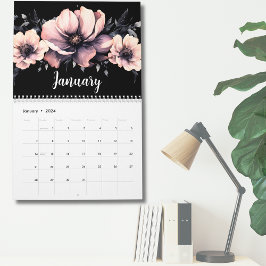 Trendy Niedlich Modern Pink Black Floral Kalender
