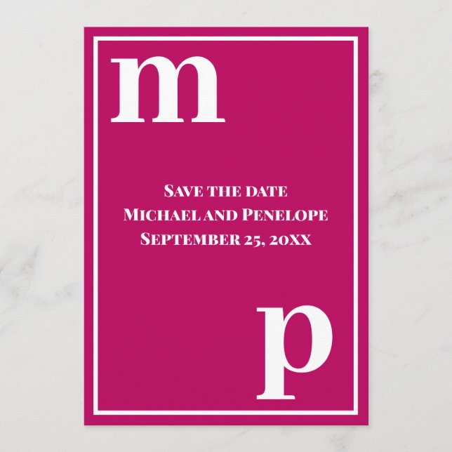 Trendy Niedlich Monogram Magenta Save the Date Einladung (Vorderseite)
