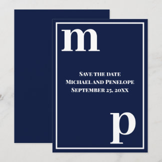 Trendy Niedlich Monogram Navy Blue Save the Date Einladung