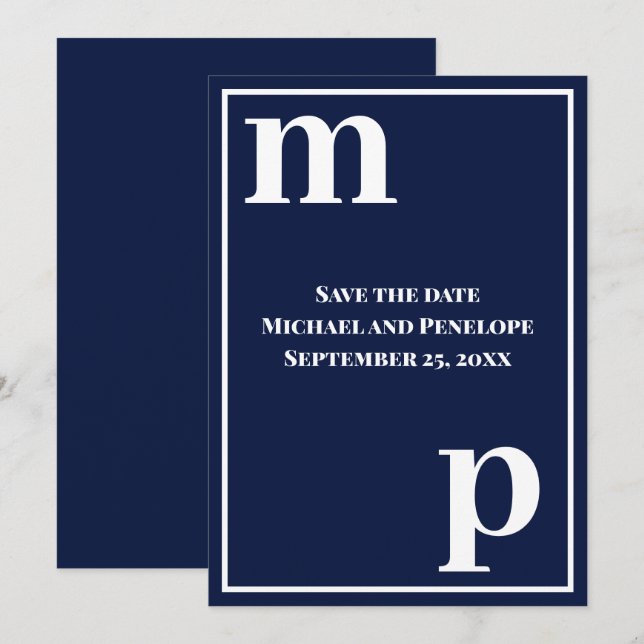 Trendy Niedlich Monogram Navy Blue Save the Date Einladung (Vorne/Hinten)