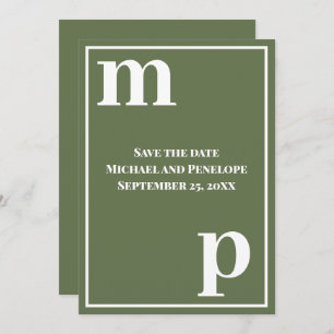 Trendy Niedlich Monogram Olive Green Save the Date Einladung