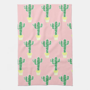 Trendy Niedlich Potted Cactus & Pink Geschirrtuch