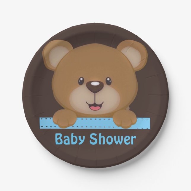 Trendy Niedlich Teddy Bear Boy Babydusche Pappteller (Vorderseite)
