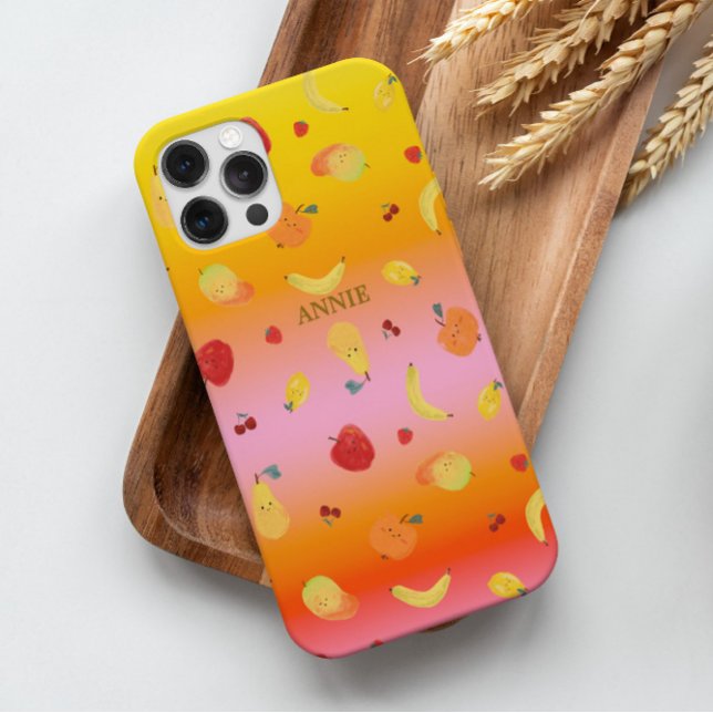 Trendy Niedliche Gefärbte Krawatte Yellow Orange F Case-Mate iPhone Hülle (The trendy and eye-catchy yellow-orange tie-dye with cute multi-fruit pattern on custom phone case)