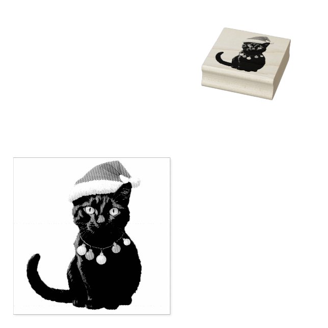 Trendy Niedliche Weihnachtsschwarze Katze in Weihn Gummistempel (Stempel)