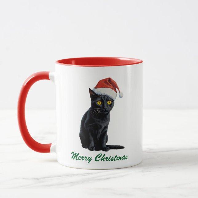 Trendy Niedliche Weihnachtsschwarze Katze in Weihn Tasse (Links)