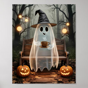 Trendy Niedlicher Geist mit Kaffee im Wald Poster