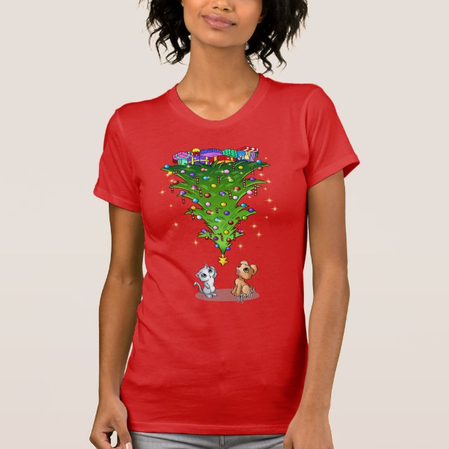 Trendy Oberseite - unten Weihnachtsbaum-Shirt T-Shirt (Vorderseite)