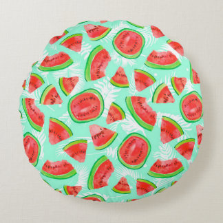 Trendy Obstmuster. Artistic Watermelon Backgrou Rundes Kissen