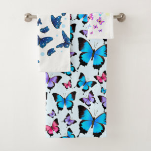 trendy of blue & bunt Butterflies    Badhandtuch Set