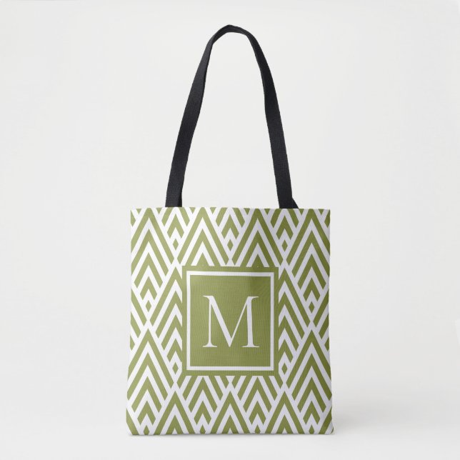 Trendy Olive Green Monogram Diamond Muster (Vorderseite)