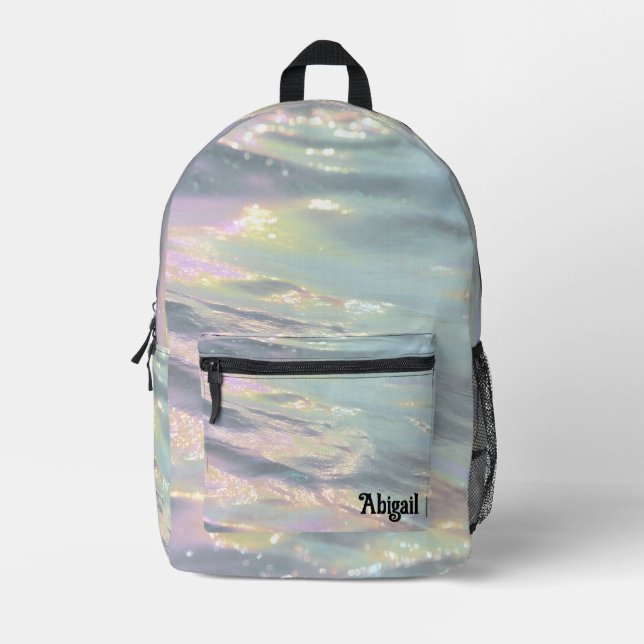 Trendy Opal Iridescent Holographic School Backpack Bedruckter Rucksack (Vorderseite)