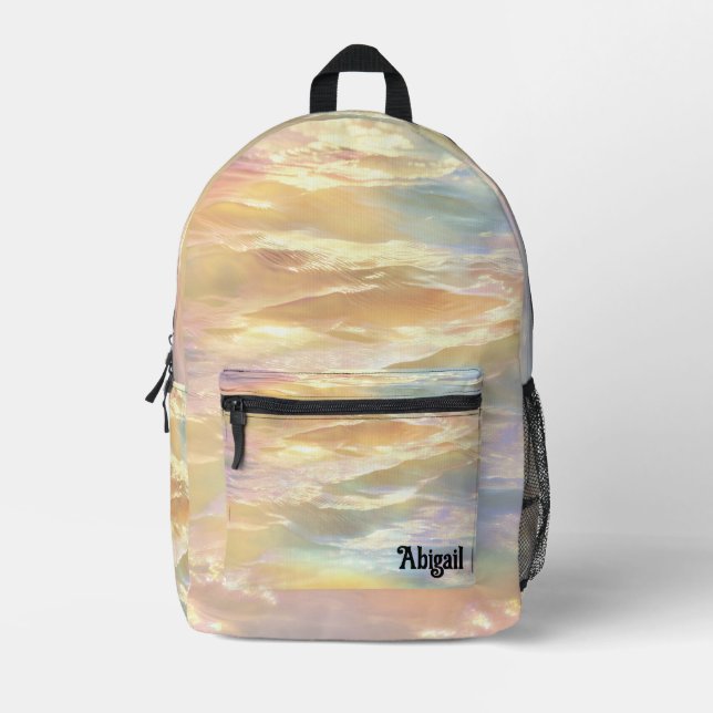 Trendy Opal Iridescent Holographic School Backpack Bedruckter Rucksack (Vorderseite)