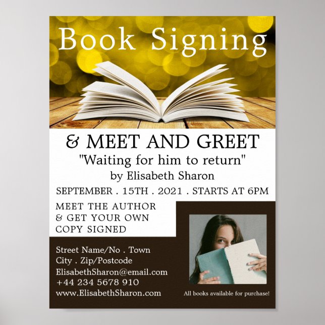 Trendy Open Book, Writers Book Signing Advertising Poster (Vorne)