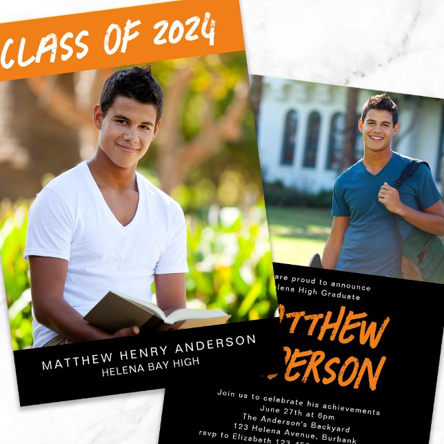 Trendy Orange Black Fotos Abschluss Einladung (Von Creator hochgeladen)