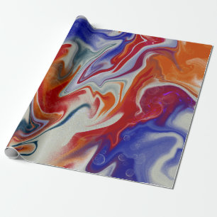 Trendy Orange Blue Marmordesign Geschenkpapier