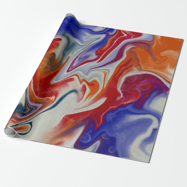 Trendy Orange Blue Marmordesign Geschenkpapier (Ungerollt)