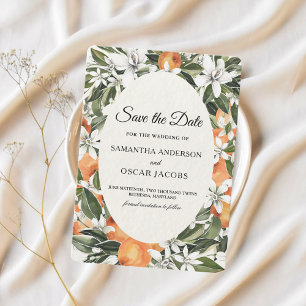Trendy Orange Blume & Leaf Beauty Frame Save The Date