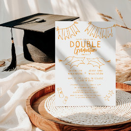 Trendy Orange Doodle Double Graduation Party Einladung