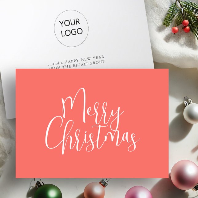 Trendy Orange Frohe Weihnachten (Business Christmas cards with logo modern orange design)