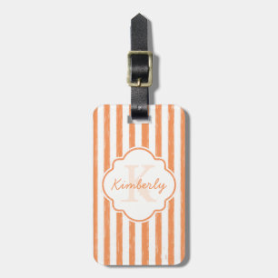 Trendy Orange Painted Stripes Monogramm und Name Gepäckanhänger