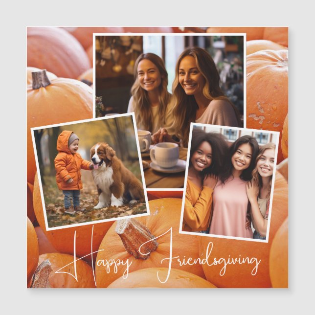 Trendy Orange Pumpkin Happy Friendsgiving Magnetic Magnetkarte (Vorderseite)