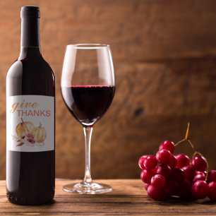 Trendy Orange & Red Give Danke & Pumpkin Weinetikett